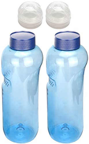 Spar Set 2x 1L Tritan Trinkflaschen GRATIS 2x FlipTop Greiner BPA frei enthält neue blaue Deckel mit integrierter Dichtung