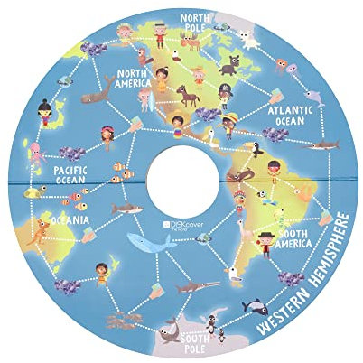 Stokke MuTable Spielscheibe, Rund um die Welt - 2023 Neugestaltung - Doppelseitiges Brettspiel- Inklusive 1 Würfel, 4 Spielsteinen & 140 Spielkarten & 49-teiliges Puzzle - Ab 3-8 Jahre