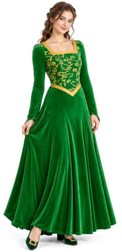 Willyacos Princess Fiona Costume Adult Women Green Velvet Fiona Cosplay Dress Halloween Outfit