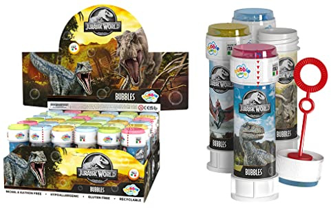 DULCOP - Pack mit 36 Jurassic Parc/Jurassic World Seifenblasen - Seifenblasen - 60 ml - 047335PA - Mehrfarbig - Kunststoff - Offizielle Lizenz - Kinderspielzeug - Outdoor-Spiel - Ab 3 Jahren