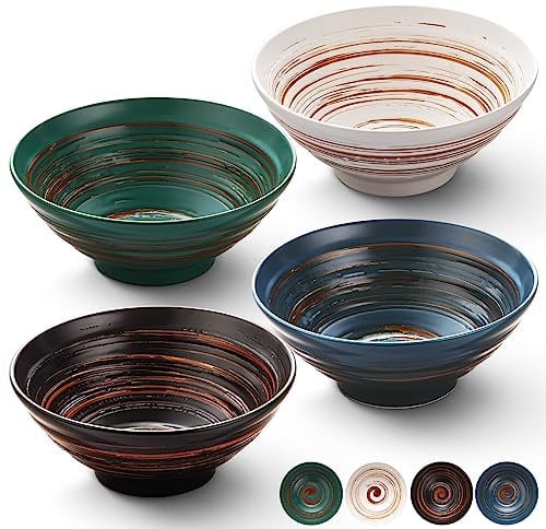 YUN TAO Set de 4 Bols à Ramen en Céramique (1040 mL) - Grands Bols Japonais pour Salade, Udon, Soba, Pho, Pâtes et Soupes Noodles Asiatiques - Idéal comme Cadeau de Pendaison de Crémaillère