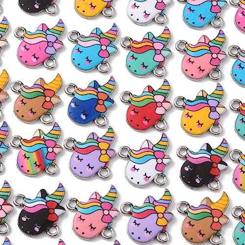 Ipotkitt 60 Stück 12 Stile Emaille Tier Stecker Charms Bunte Einhorn Links Mini Einhorn Verbinder Verbindungsanhänger für Schmuckherstellung Bulk