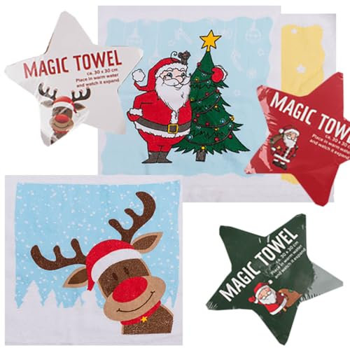 KAMACA 6er Set Magische Handtücher – Zauberhandtuch aus Baumwolle 30 cm x 30 cm Geeignet als Mitgebsel Waschlappen Adventskalender Füllung für Kinder