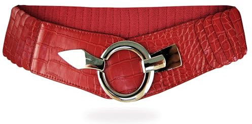 Glamexx24 Elastischer Damen Taillengürtel gürtel 6cm breiter Hüftgürtel mit silberner Ring (Dunkelrot Flocken, Taillenweite 75cm-110cm)