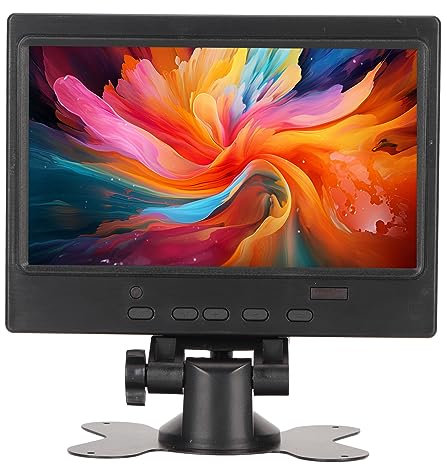 Monitor Portátil de 7 Pulgadas, Monitor de PC de 1024 X 600, Altavoz Incorporado Compatible con HDMI VGA AV para PC, OS X Mini, TV, etc. (Soporte de Mariposa Enchufe UE)