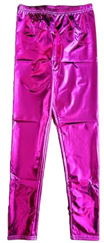 krautwear Damen Mädchen Leggings Leggins Metallic Glänzend Wet Look Latex Kunstleder Partylook (rosa-LXL)