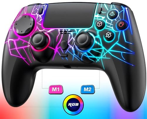 Fanlacy Wireless Controller für PS4, Kabelloses Gamepad kompatibel mit PS4/Pro/Slim/PC Joystick mit Turbo/Dual Vibration/RGB-Licht/6-Achsen Gyro Sensor/M1 M2 Programmierer/1000mAh Akku (Schwarz)