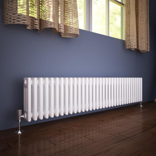 ELEGANT Traditional Cast Iron Style White Triple Column Horizontal Radiator 300x1505 mm Perfect for Living Room Bedroom Kitchen