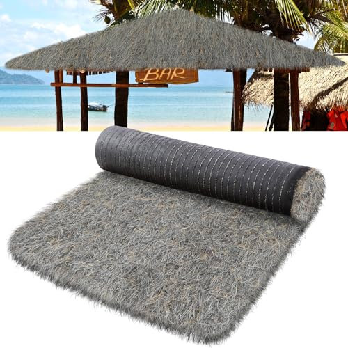 Nuenen Synthetisches Strohdach, künstliches mexikanisches Stroh, Rolle, feuerfest, Palapa-Stroh, Dach-Dekorationen für Tiki, Bar, Hütte, Terrasse, Pool, Strand, Hawaii-Party und Bar-Dekoration (grau,