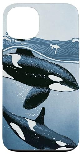 Orca-Wale schwimmen mit Ozeanwellen Natur Meereskunst Hülle für iPhone 13