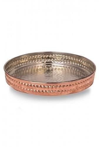 Bandeja redonda Sultani de cobre hecha a mano, 18 cm, grulla roja