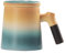 fanquare Ceramic Tea Mugs with Wood Handle, Yellow and Blue Tea Cup with Infuser and Lid, Tea Steeping Mug for Brewing Loose Leaf
