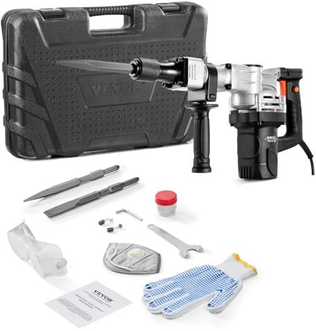 VEVOR - Martillo Eléctrico de Demolición, 1400 W, 2900 BPM, 19 J, 2 Puntas de Cinceles, Funda, Guantes, 110 V