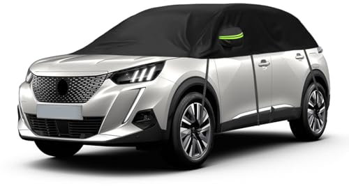 Halbe Autoabdeckung Ersatz für Peugeot 2008 P24 2019-2024, Halbgarage, Upgrade Verdickter Stoff Allwetter Halbabdeckung Reflektierende Autoabdeckung wasserdichte Schutzhülle UV-Schutz Schneeschutz