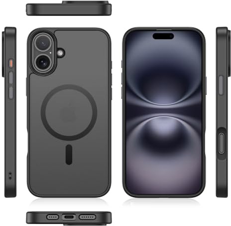Nevox StyleShell INVISIO für iPhone 16 6,1 Zoll kompatibel mit MagSafe – Premium Schutzhülle mit Magnetfunktion, stoßfestes TPU & PC, erhöhter Displayschutz, schlankes Design, Schwarz