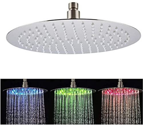 Soffione doccia a pioggia a LED da 25,4 cm, ad alta pressione, soffione fisso per bagno, con supporto a soffitto regolabile, in acciaio inox cromato lucido