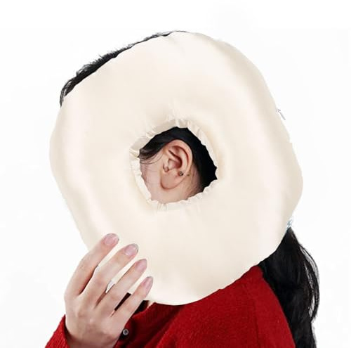 Cuifati Seidig Glatte Ohrkissen-Donut für Seitenschläfer, Ohrlochkissen mit großer Öffnung, Ohrschutzkissen mit Ohrstöpsel & Kopfhörer für komfortablen Schlaf, Satin-Baumwollkiss