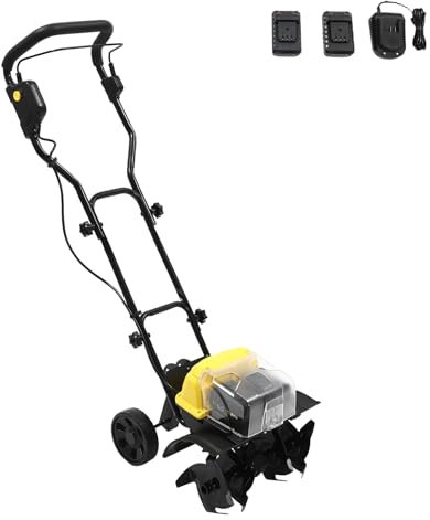 Fridgestea 40V Elektro Gartenhacke, 180 U/min Bodenhacke Elektrisch mit Akku und Ladegerät, Motorhacke Gartenfräse Kultivator Bodenfräse auf Rädern, Arbeitsbreite: 36 cm | Arbeitstiefe: 18cm