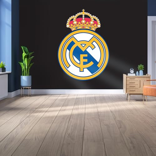 Licensed Decor Real Madrid Vinyl Wall Mural - Small (110cm (h) x 80cm (h) - Full Colour Crest on Brand Black