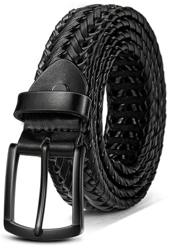 KEMISANT Gürtel Herren, Gürtel Ledergürtel Geflochtener Freizeitgürtel,Golfgürtel Jeansgürtel Bequem für Herren 35mm(Schwarz,115cm/34-38 taille verstellbar)