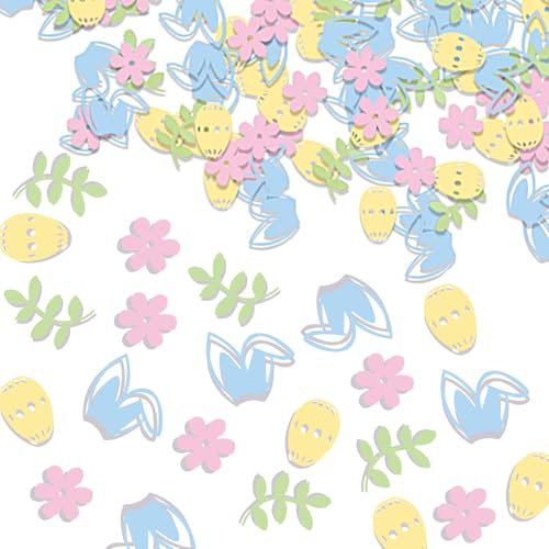ARTGUTS 100 Stück Osterdeko Konfetti, Fröhliche Ostern Tischdekoration mit Hasen, DIY Partydekoration, Eiern und Blumen, für Fröhliche Osterfeier und Innendekoration