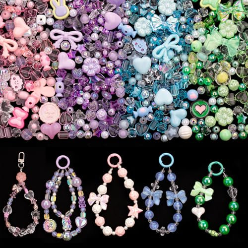 GUJOXILA Acrylperlen Charms Kawaii Perlen Anhänger mit Blumen Schleifen Süßigkeiten Herz Blumen Armbänder Selber Machen Kinder für Anhänger Halsketten SHandy Kette Beads Charms