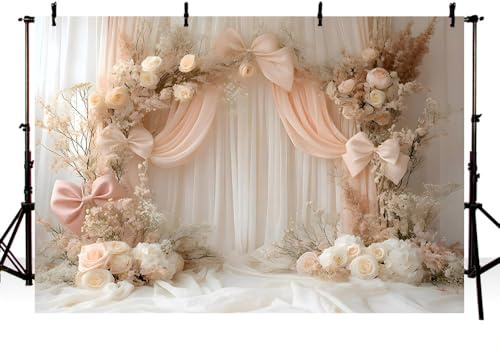 AIBIIN Toile de fond pour photographie avec nœud rose - Pour anniversaire, mariage, maternité, portrait, accessoires photo