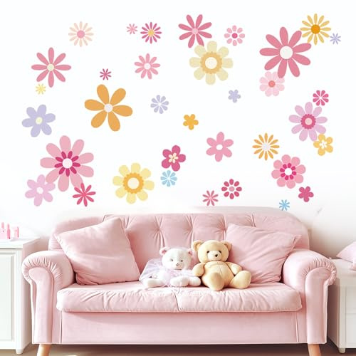 Fufuquare Pegatinas de Pared de Flores de Dibujos Animados Vinilos para Pared Lindos y Coloridos Para Pelar y Pegar para Cuartos de Niños Dormitorios Salones y Oficinas