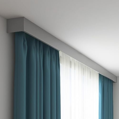 PYROSUN Deckenschiene für Vorhänge, Schiebefenster-Vorhangschienensystem, Metall-Vorhangvolant-Palmet-Box mit Doppelschienen, Hochleistungs-Gardinenstangen (Grau, 1 m)
