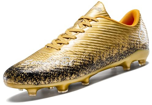 Unitysow Football Boots Men's Astro Turf Trainers Outdoor Football Shoes Kids Teenager Professional Athletics Soccer Shoes Sneakers,Gold,5 UK