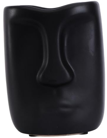 MAGICLULU Keramik Vase in Form Eines Menschlichen Gesichts Elegante Schwarze Blumenvase für Wohnzimmer Deko Vielseitig Nutzbar als Kreatives Pflanzgefäß und Stilvolle Wohnaccessoire