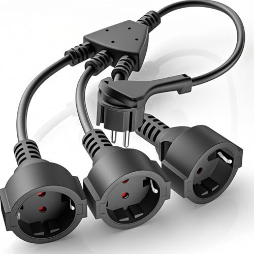 Doppelstecker für Steckdose, IP44 Strom Verlängerungskabel mit 3 Schuko Steckdose,Schutzkontakt Verlängerungskabel, 3 x 1,5 mm², 250V/16A, Gummikabel für Haus, Erweiterungen für Küche-Weiß