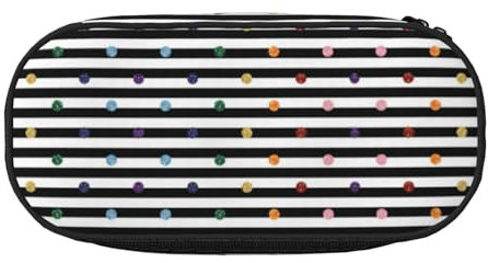 CHANGLEI Federmäppchen mit Regenbogen-Punkten, Schwarz und Weiß, Doppelreißverschluss, Netztasche, bedruckt, leicht, langlebig, Polyester, für Schule, Büro oder Make-up-Organizer