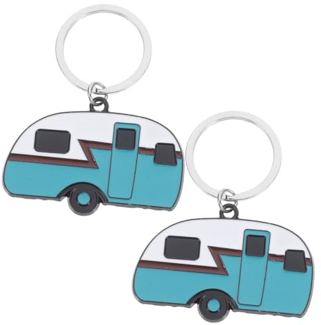 SOLUSTRE 2 Stück Camper Schlüsselanhänger aus Robustem Metall Niedlicher Bulli Anhänger für Auto und Wohnmobilfans Vielseitiger und Langlebiger Karabiner für Schlüssel und Taschen Camping