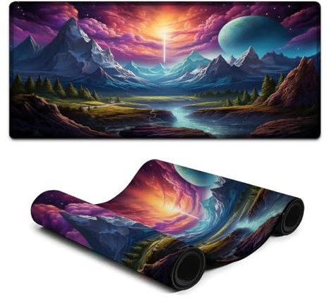 Gaming Mouse Pad Colorful Landscape Under The Planet Computer Keyboard Mouse Mat 40x90cm Large Desk Mat Non-Slip Rubber Base Improved Precision and Speed
