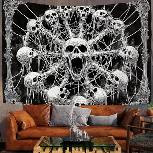 DLERFLOVR Wandteppiche Barockstil Wandbehang Gotische Totenkopf-Grenze Tapisserie Rechteckig Art Decor Drucken Gewebe für Wohnzimmer Schlafzimmer Wand Dekorative, Grau, 75x100 cm