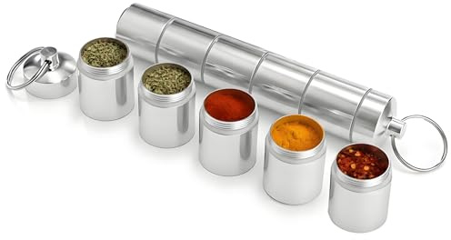 5-in-1 Camping-Gewürzset aus Aluminium, Mit 5 Getrennten Gewürzfächern | Kompakte Bauform, Nachfüllbare Gewürzdosen, Einfache Reinigung, Einsatz Beim Camping Sowie Bei Picknicks und Auf Reisen