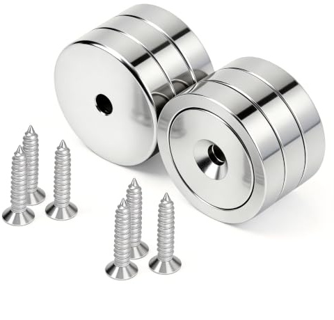 Neosmuk Magnete mit Loch,70kg Silber Extra Stark Neodym Magnet Schrauben,Magnete Rund,Starke Ringmagnete zum Anschrauben,Magnet mit Gewinde für die Wand, 6er-Pack