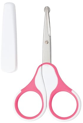 babynova Baby Sax med Skyddslock – Nagelsax i Rostfritt Stål med Rundade Spetsar för Säker Klippning av Babynaglar – Halkfria Handtag för Precis Vård – BPA-fri – Rosa