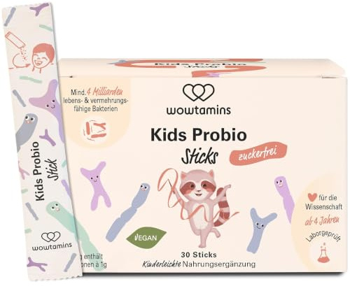 wowtamins Kids Probio – Leckere Direktsticks mit 9 ausgewählten Darmbakterien-Kulturen (30-Tage-Vorrat) für eine gesunde Darmflora – Nahrungsergänzungsmittel für Kinder ab 4 Jahre
