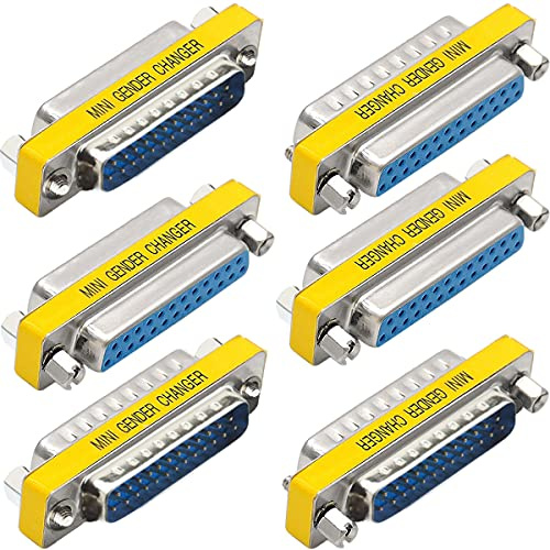 HAAMNING7 6 PCS DB25 Male to Male/Female to Female, RS232 Gender Changer, 25 Pin Data Transfer Port Adapter Connector