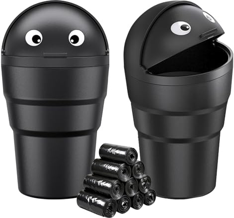 VAGCARS 2PCS Car Bin with Trash Bags, Mini Car Trash Can Cupholder with Lid | Cute Cars Garbage Can for Cup Holder/Side Door Storage, Leakproof Trash Cans for Vehicles, Office, Home