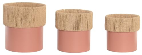 Alexandra House Living Macetero Set 3 Hierro Fibra 25x25x27 Rosa Palo, Rosa Palo Natural