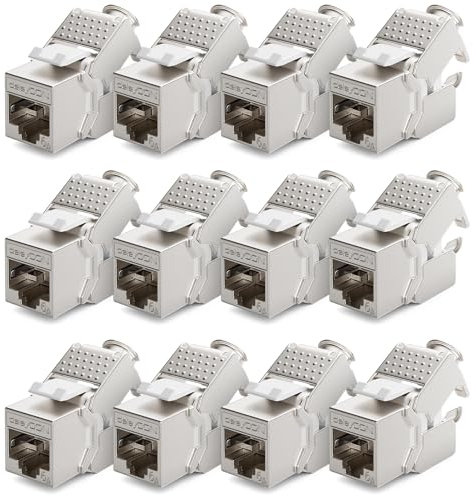 deleyCON 12x Module Keystone CAT 6a Jack - Blindé STP Connecteur RJ45 Installation Snap-In Montage Câble Brut CAT 500 Mhz 10 GBit/s