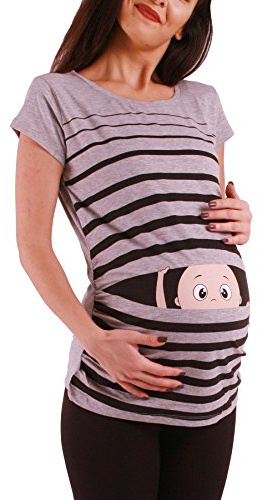 Witzige süße Umstandsmode T-Shirt mit Motiv Schwangerschaft Geschenk - Kurzarm (Grau, X-Large)
