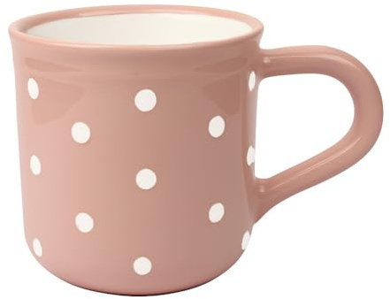 UNGARNIKAT - Keramik Frühstückstasse 500 ml – Rosa mit handbemalten weißen Punkten – Landhausstil – Handgemachter Kaffeebecher - Jumbotasse – Spülmaschinenfest & Mikrowellengeeignet – XXL Tasse