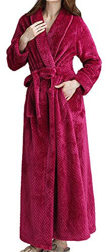 GODGETS Peignoir Femme Velours Robe de Chambre Polaire Chaud Long Flanelle Peignoir de Bain Homme Eponge Hiver Longue Rose M