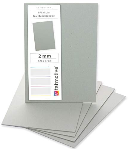 TATMOTIVE PREMIUM Buchbinderpappe 20 Stück DIN A4, 2mm 1260 g/qm Modellbaupappe, Bastelkarton, Graupappe