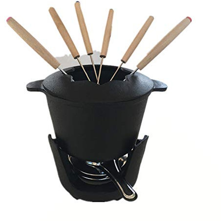 XCXDX Black Cast Iron Pot, Cheese Fondue Set With 6 Forks, Alcohol Hot Pot, Ideal For Party