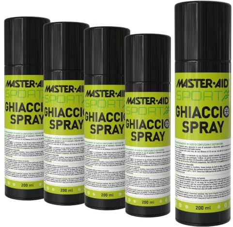 EISSPRAY 5 x 200 ml • Eisspray zur Kühlung und Vereisung bei Prellungen • Kältespray als Erste-Hilfe bei Sportverletzungen, Kühlspray - GHIACCIO SPRAY - MASTER AID (5 St.)